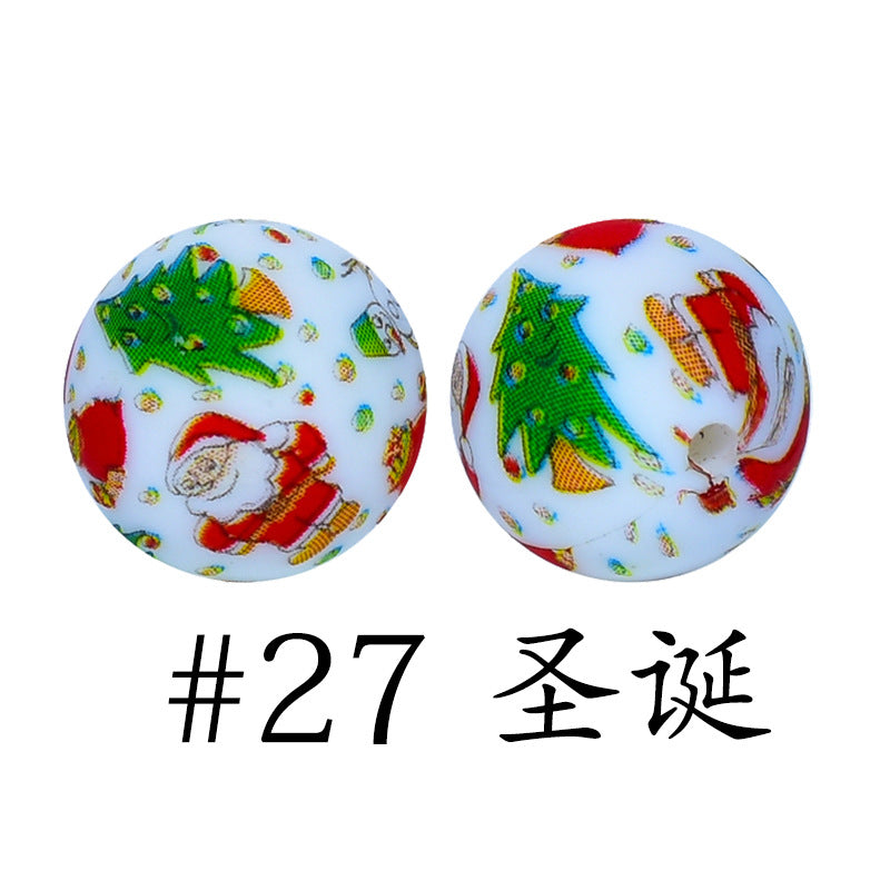 Wholesale 50pcs 16mm Print Silicone Beads Colorful Silicone Water Transfer Beads